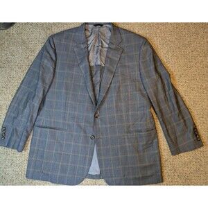 Brooks Brothers 1818 Madison Blazer Jacket 48R Wool Blue/Tan/Gray Windowpane